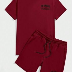 Men Letter Graphic Tee & Drawstring Waist Shorts