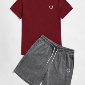 Men Graphic Print Top  Track Shorts Set